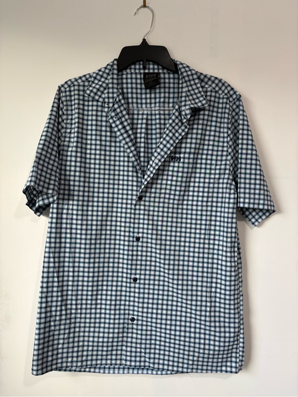 Helly Hansen Light Blue and Navy Check Short-Sleeve Button-Up Shirt